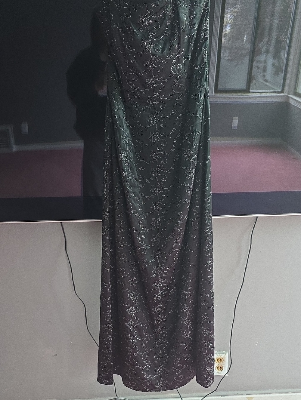 Jessica McClintock Black Glitter Swirl Maxi Dress